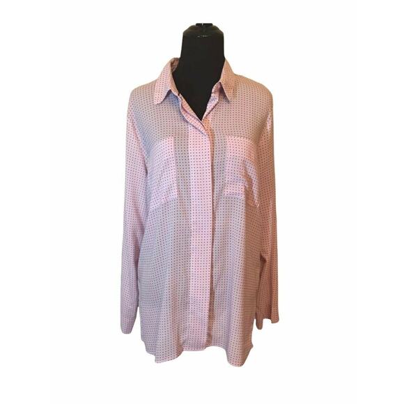 Liz Claiborne Pink Polka Dots Long Sleeves button shirt size M - Picture 1 of 8